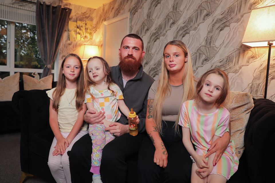 Evan and Nadia Kavanagh with their children Jodie (9), Freya (4) and Willow (7), who are facing eviction from their home in Clondalkin, Dublin. Photo: Gerry Mooney